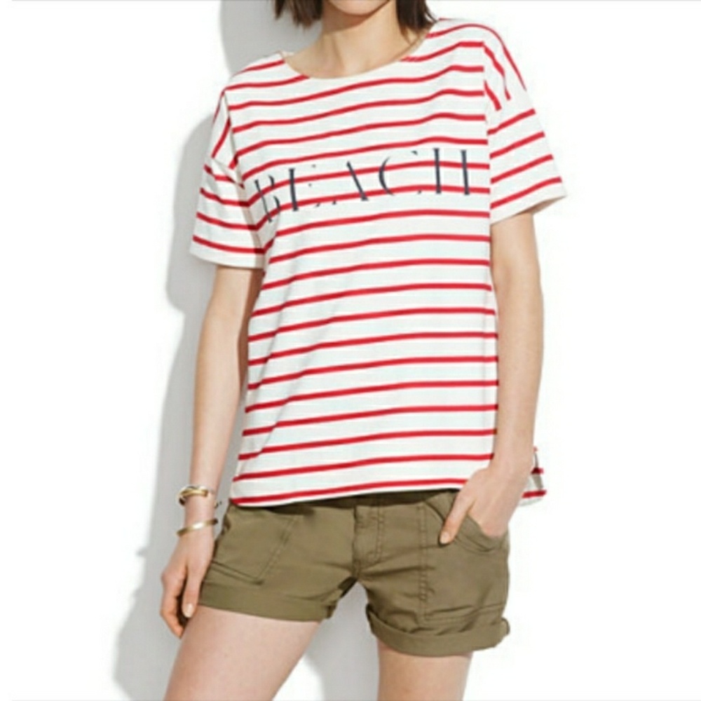 Madewell Red & White Striped Crewneck Tee
